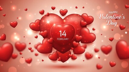Romantic Valentine's Day Heart Celebration with Floating Hearts and Bright Bokeh Lights