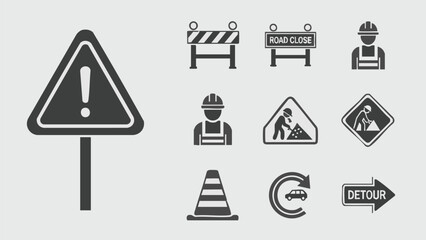 Construction Signs  Symbols Set Road Work Safety Warning Icons.