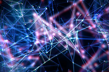 Abstract Digital Network Concept. Glowing Connected Nodes And Lines Forming Futuristic Data Structure Representing Technology And Communication. 3d Rendering