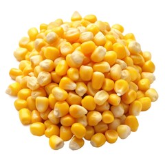 Large heap of yellow corn kernels isolated on white background
