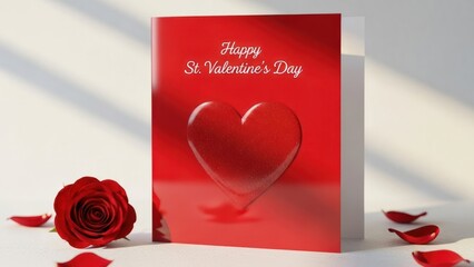 Valentine's Day greeting card with a red heart and rose for romantic celebration