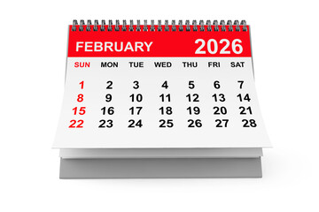 2026 Year February  Calendar. 3d rendering