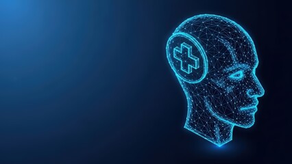Digital Human Head Silhouette With Medical Cross Symbol Representing Healthcare Technology And Innovation