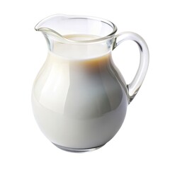 Glass pitcher of fresh white milk isolated on white background