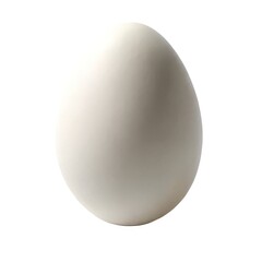 Single white chicken egg standing vertically on a solid white background