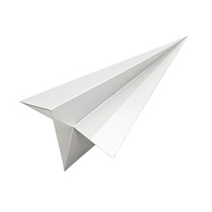 White paper airplane flying or gliding through the air isolated on white background