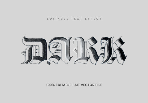 Silver And Black Heavy Steel Galvanized Metal Text Effect Medieval Font