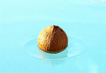 Minimalist Coconut Floating in Calm Water for Greeting Card Art and Design Concepts