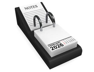 2026 Year February Calendar. 3d Rendering