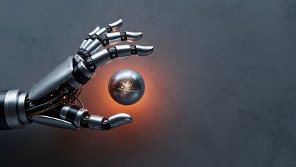 Robotic Hand Holding an Energetic Sphere, Futuristic Technology Concept