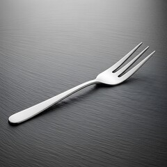 Sleek silver fork rests upon textured dark slate background with shadows