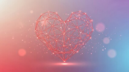 digital heart made of interconnected lines and glowing nodes representing love and connection
