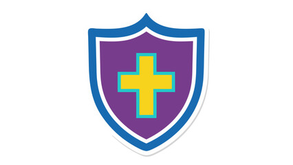 Fototapeta premium Purple Shield with Yellow Christian Cross Icon