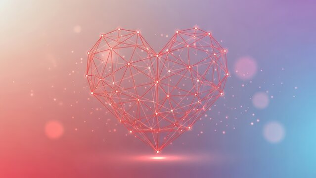 digital heart made of interconnected lines and glowing nodes representing love and connection - Powered by Adobe