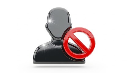 3D illustration of a generic user icon with a red prohibition sign indicating user access denial or account restriction