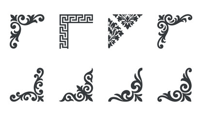 Fototapeta premium Collection of vector corner flourish designs and border elements for decoration projects. Design elements.