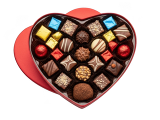 Heart-shaped chocolate box isolated on transparent background