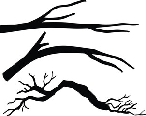 Silhouettes of Three Bare Tree Branches Against White