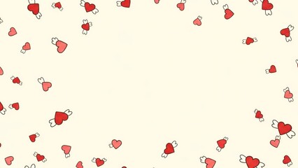 Cute Heart-Shaped Winged Hearts Pattern with Red and Pink Colors Covering the Perimeter of the Image