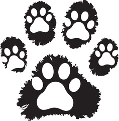 Furry animal paw print silhouettes in bold black style ideal for pet branding and design use