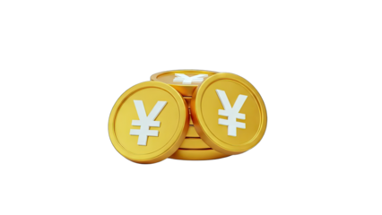 Gold Yen Coins Stacked on White Background