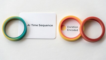 Colorful Rings on Table with Ai Time Sequence and Duration Encoded Cards in Modern Background Setting