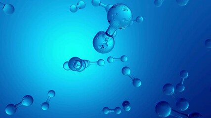 Abstract blue molecules floating and interacting in a liquid environment, representing scientific concepts. - Powered by Adobe