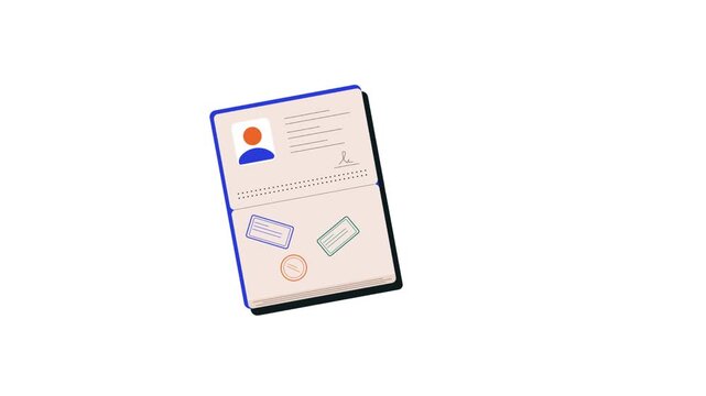 4k Hand Stamping Passport. Visa Approval Concept Animation Video