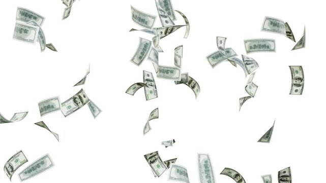Banknotes money flying and dollar bills falling. Money rain, falling banknotes, chroma key. Money explosions 4k Video, Falling money