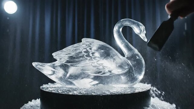 Mesmerizing Ice Carving Artistry: Witness the Creation of an Elegant Swan Sculpture