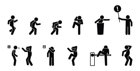 A set of icons of people in different situations, stick figures, and human silhouettes.