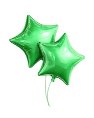 Two Green Star Balloons Floating on Transparent Background for Celebration Designs, PNG