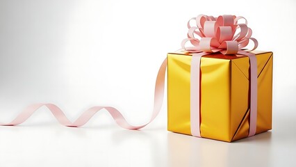 Elegant yellow gift box with pink bow