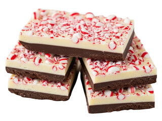 Peppermint bark squares isolated on transparent background