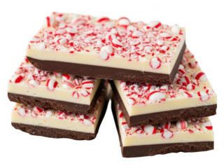 Peppermint bark squares isolated on transparent background