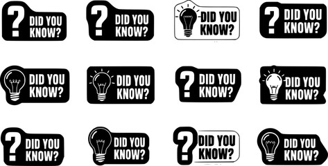 Obraz premium Set of BLACK did you know vector stickers. Creative question or fact. Vector 10 Eps. 