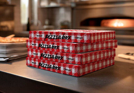 Pizza Box Stack Kitchen Mockup