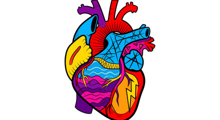 A vibrant and colorful vector illustration showcasing a detailed anatomical heart, ideal for medical, educational, and artistic projects, rendered on a clean white background.