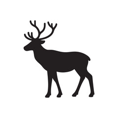Silhouette of a majestic deer with large antlers in a black and white design