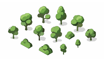 Isometric Garden and Park Plants Vector Collection with Green Trees © MdNipon
