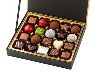 Box of assorted chocolates isolated on transparent background
