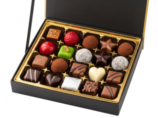 Box of assorted chocolates isolated on transparent background
