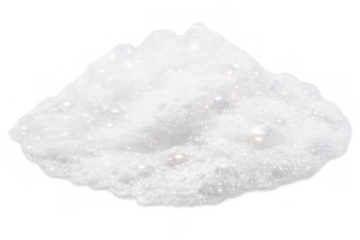 White soap foam pile with soft bubbles for washing and cleaning concepts on transparent background