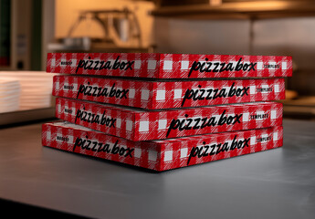 Pizza Box on Industrial Kitchen Mockup