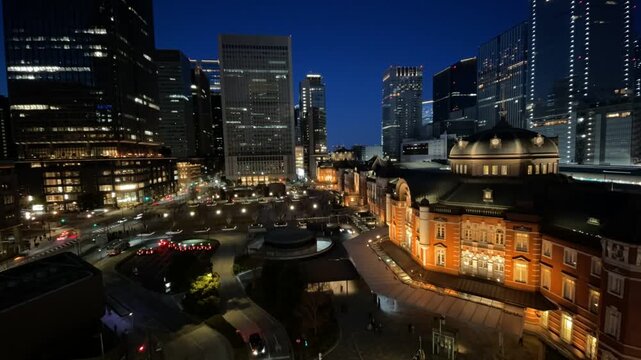 Urban Night City Timelapse with Moving Traffic Lights