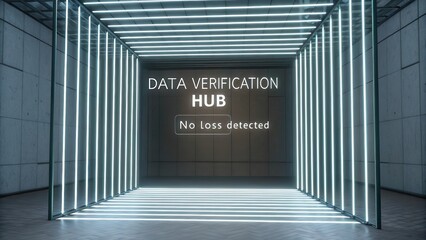 Modern data verification hub with glowing light lines illustrating digital technology and secure information management space