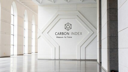 Modern interior design showcasing the Carbon Index logo on a sleek wall in a contemporary building with natural light