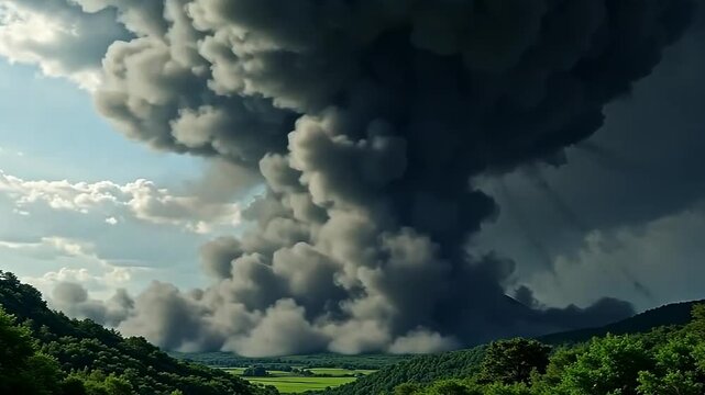 astatine the summit, burst drear shade brassy ascends up similar ampere column of smoke, barf rich argument of shade crossways the lively immature background.