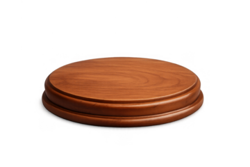 Wooden round podium for product display, empty pedestal base, presentation plinth on transparent background