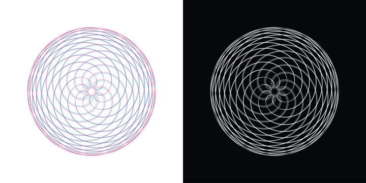 Geometric spirograph pattern art featuring colorful pink and blue spiral swirls design.